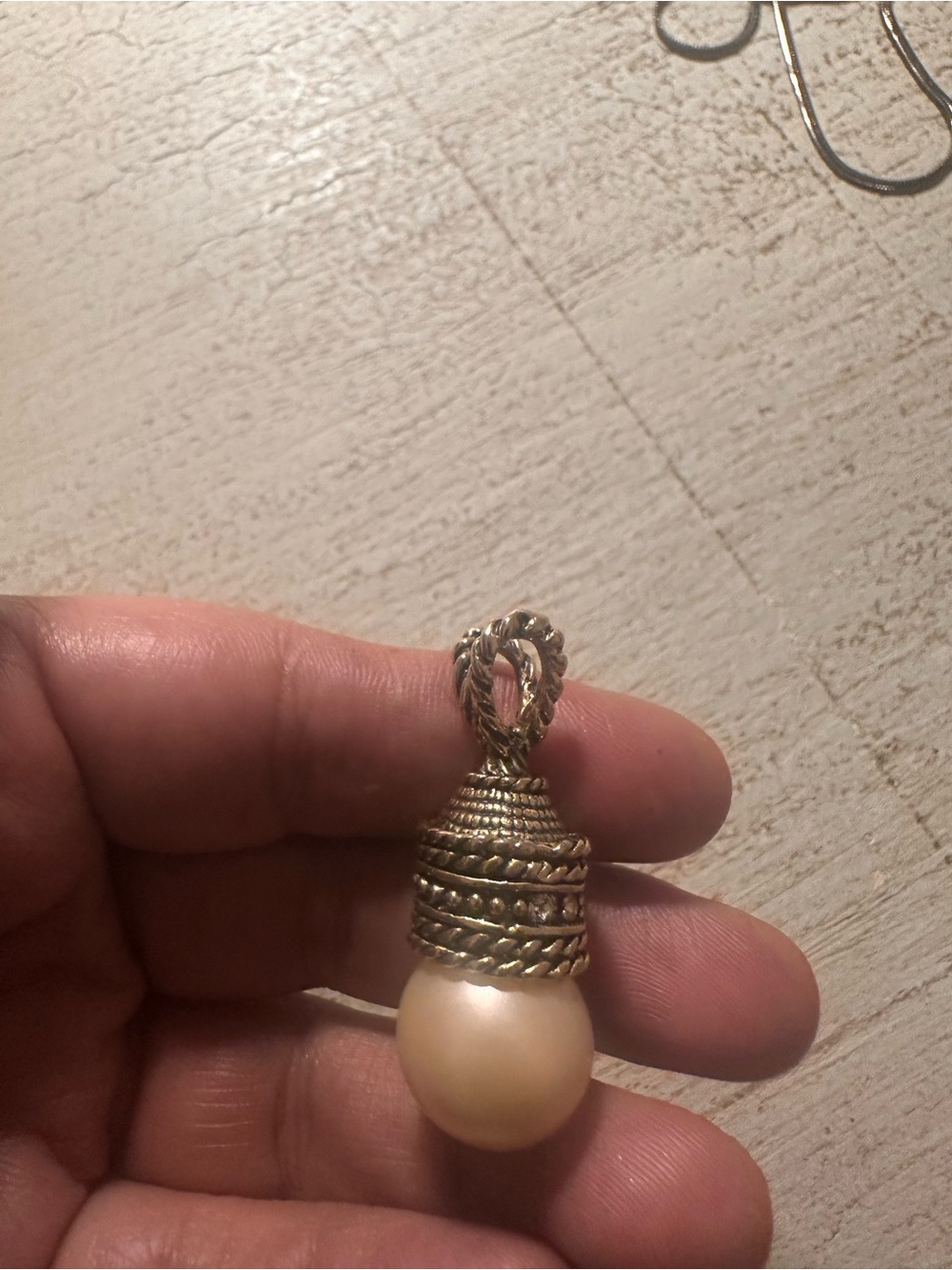 Gold-Tone Pearl Drop Pendant - Cream Pearl with a gold filled piece